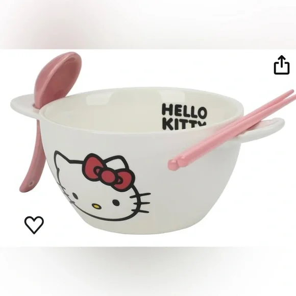 Hello Kitty Enjoy The Little Things Ramen Bowl With Spoon & Chopsticks brand new - Picture 8 of 11